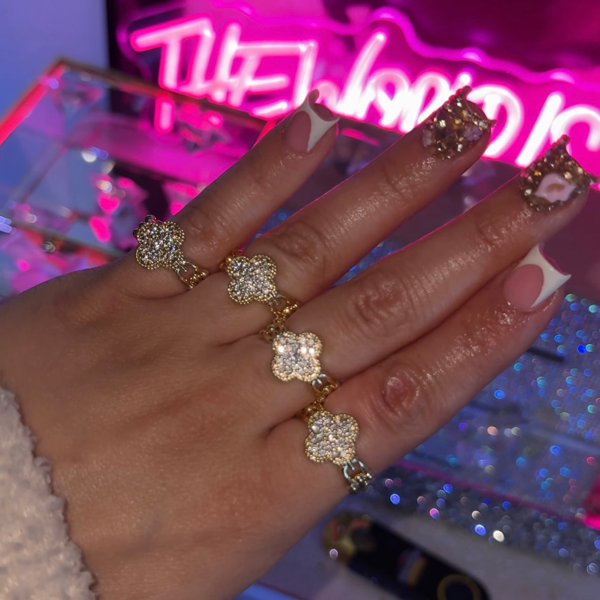 (adjustable) Diamond Clover Ring💎